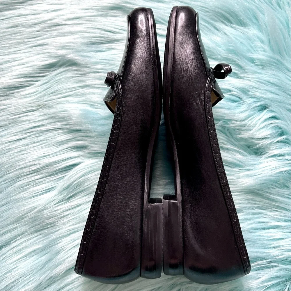 Antonio Melani 90s Black Soft LEATHER Loafers Slip On Bow Accent Women’s 7.5